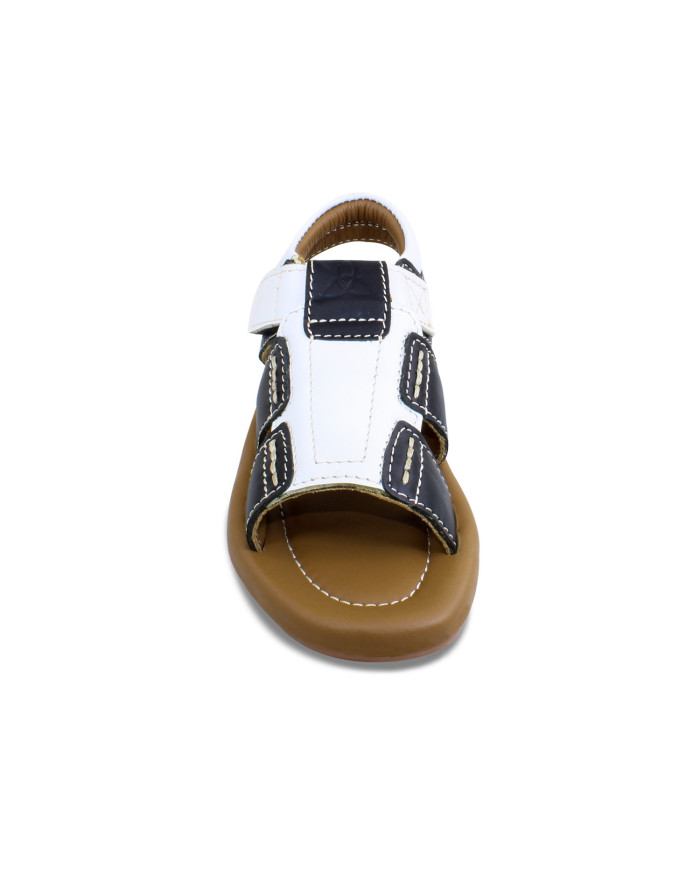 Danim Pure Leather Baby Sandal (Black-White)