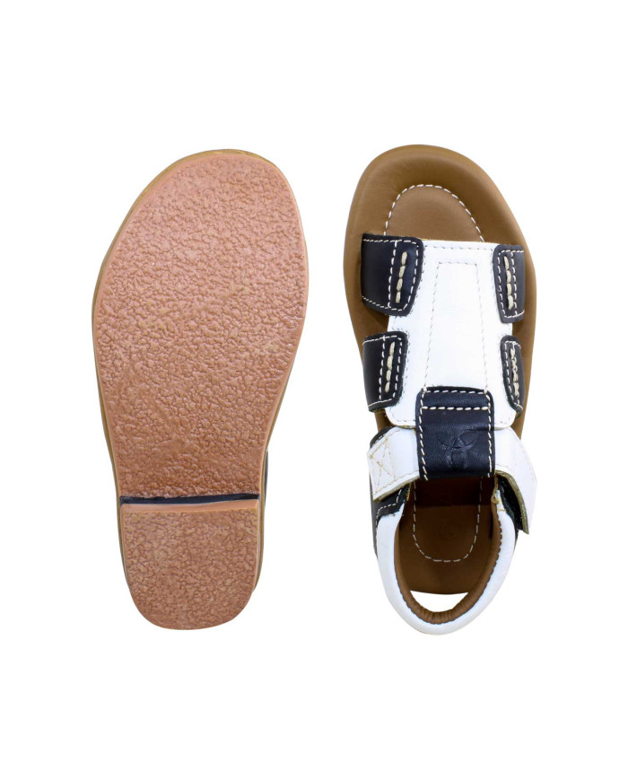Danim Pure Leather Baby Sandal (Black-White)