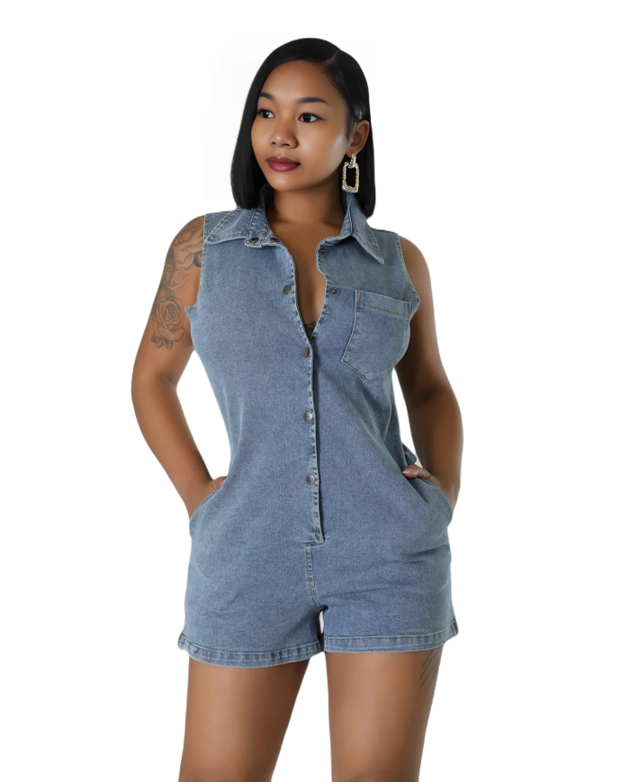 Danim Babe Denim Romper (Navy-Blue)