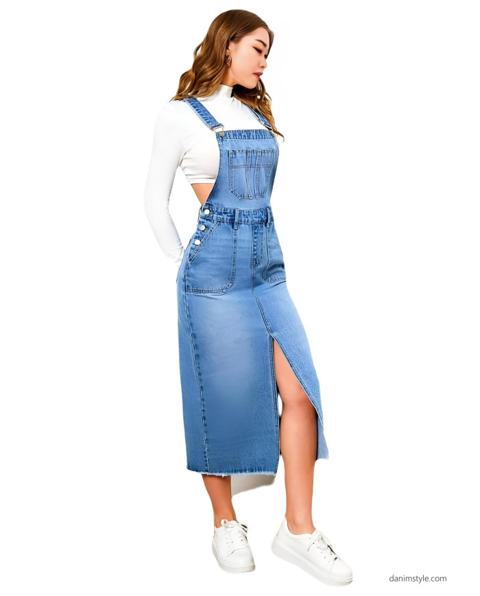 Danim Denim Strapless Midi Dress (Navy-Blue)