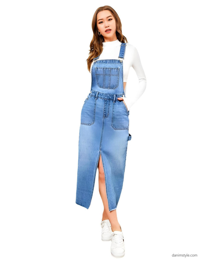 Danim Denim Strapless Midi Dress (Navy-Blue)