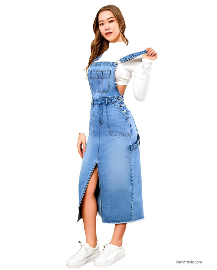 Danim Denim Strapless Midi Dress (Navy-Blue)