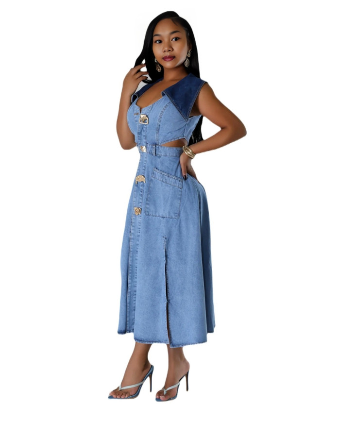 Danim Street Long Denim Dress (Navy)