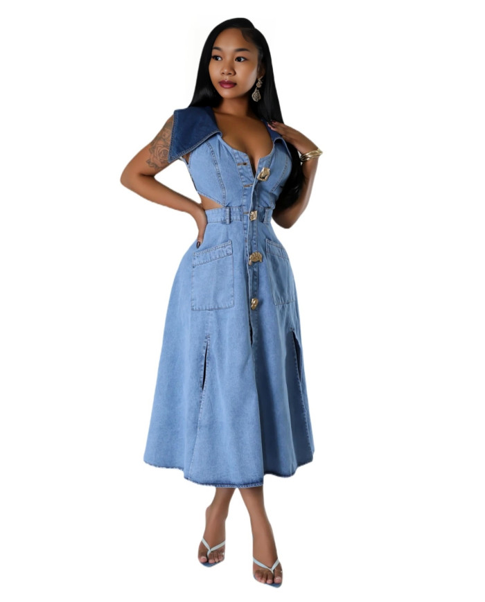 Danim Street Long Denim Dress (Navy)