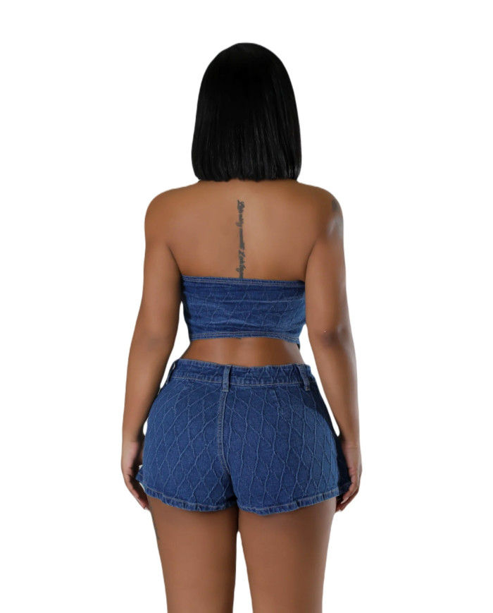 Danim Babe Denim Shorts & Top (Navy-2Pcs)
