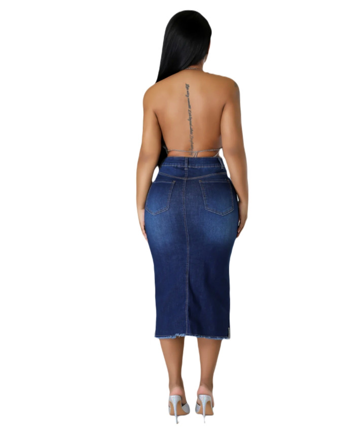 Danim Ladies Denim Street V CatSkirts, (Navy-Blue)