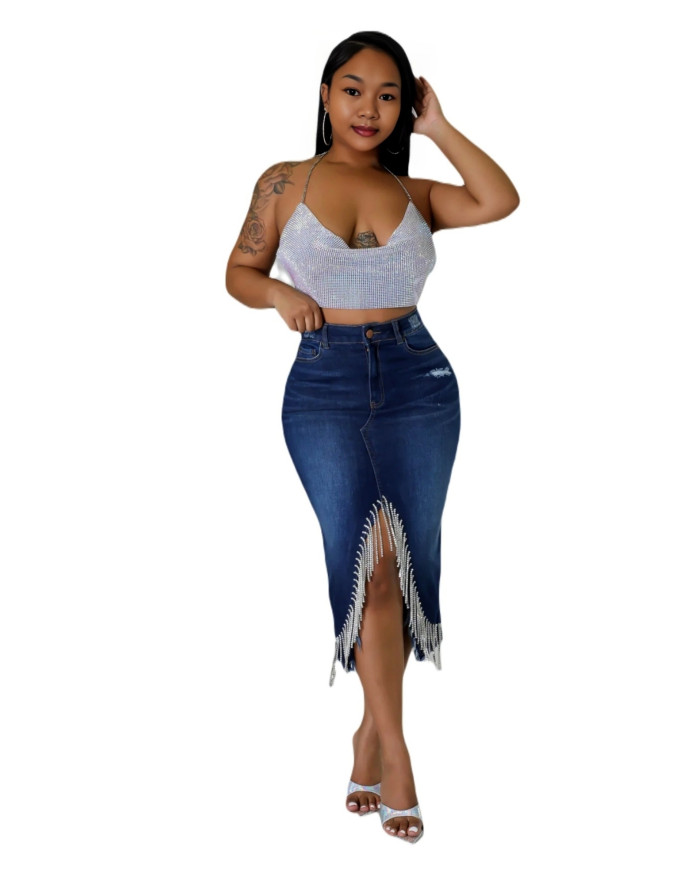 Danim Ladies Denim Street V CatSkirts, (Navy-Blue)