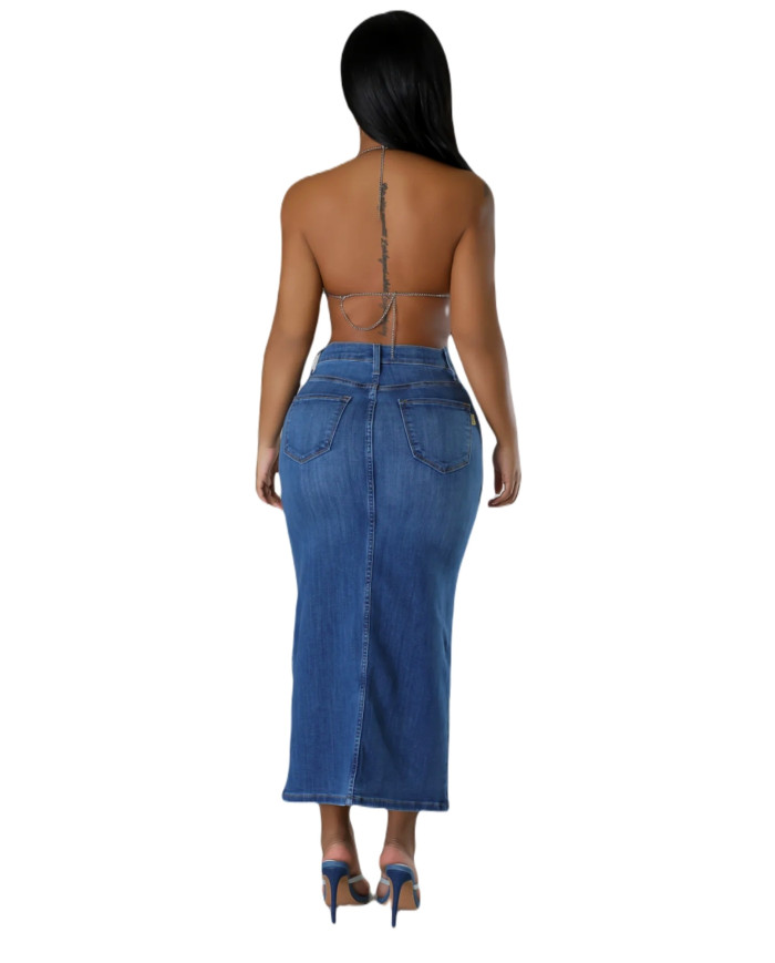 Danim Ladies Denim Street V CatSkirts, (Navy-Blue)