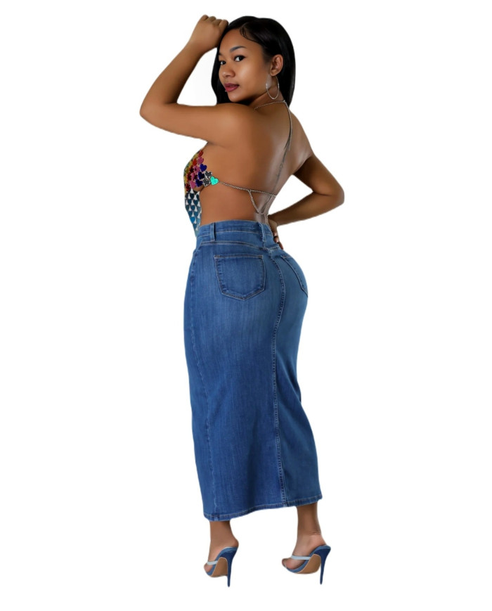 Danim Ladies Denim Street V CatSkirts, (Navy-Blue)