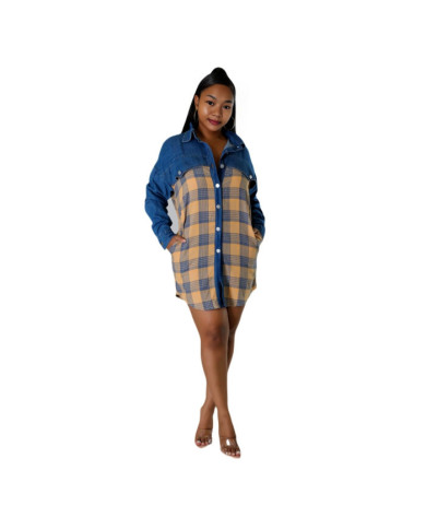 Danim Babe Denim Shirt Dress (Blue-Check)