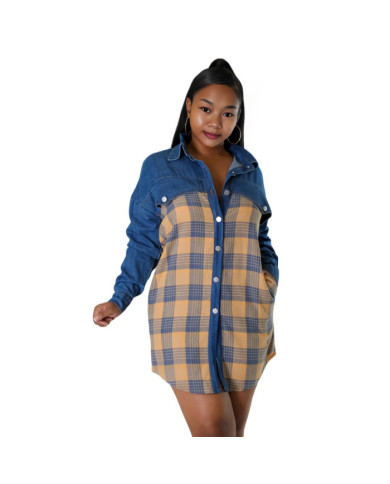 Danim Babe Denim Shirt Dress (Blue-Check)