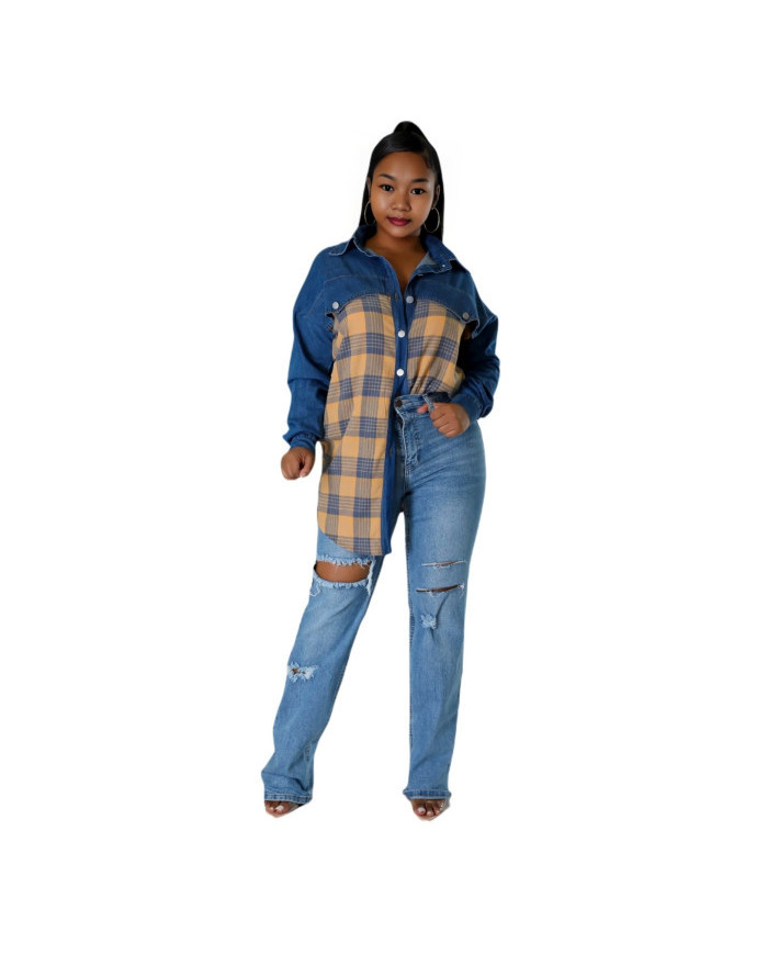 Danim Babe Denim Shirt Dress (Blue-Check)