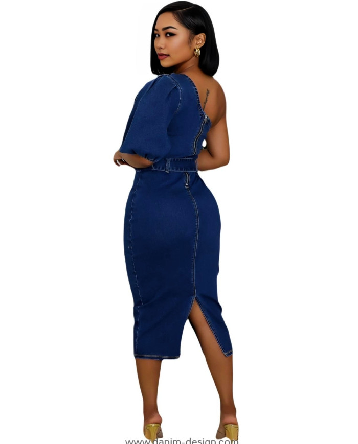 Danim Bodycon Beleted Denim Dress (Navy-Blue)