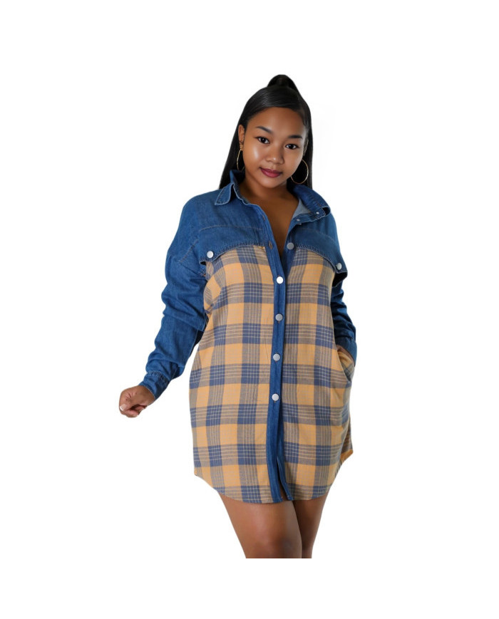 Danim Babe Denim Shirt Dress (Blue-Check)