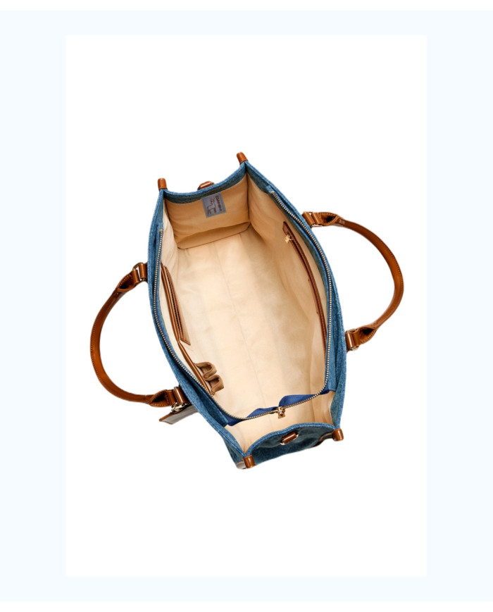 Danim Leather Shoulder Bag (Camel-Blue)