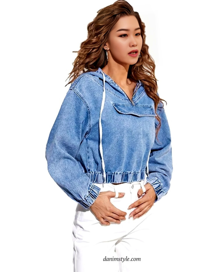 Danim Skinny Denim Ladies Hoodie (Sky Blue)