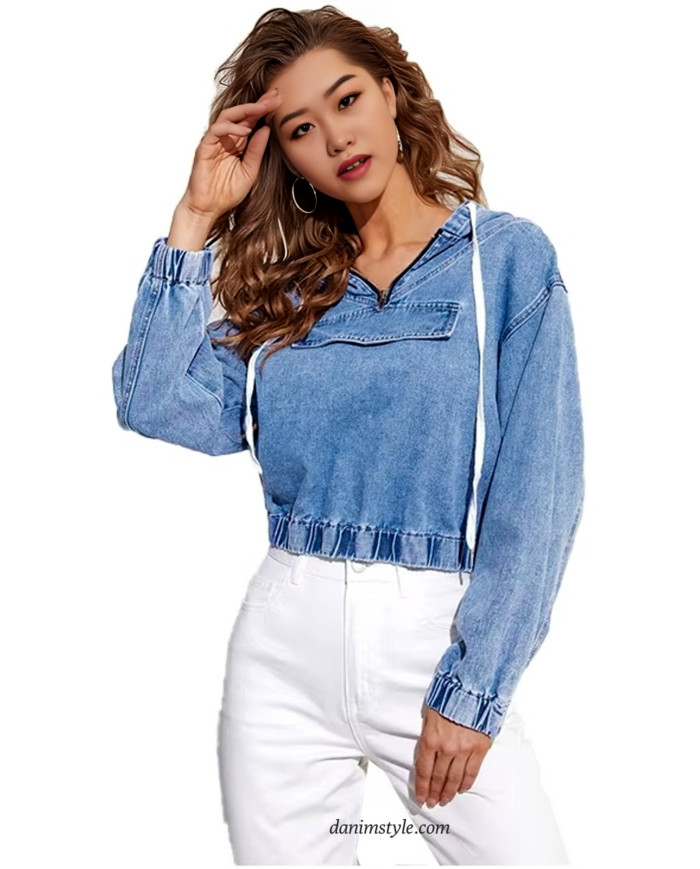 Danim Skinny Denim Ladies Hoodie (Sky Blue)