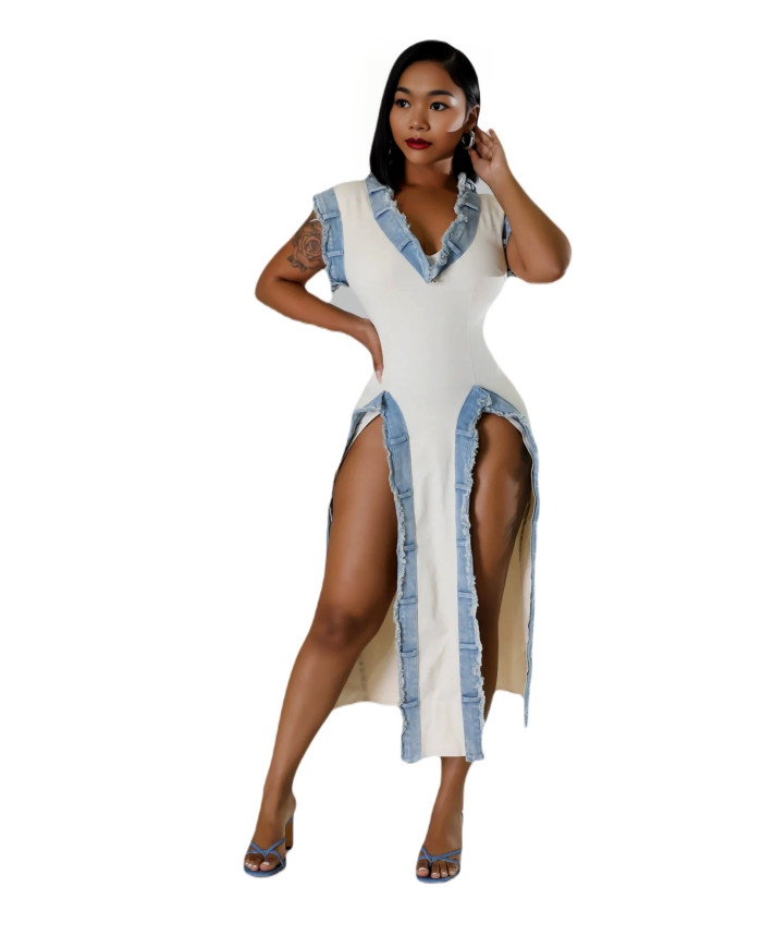 Danim Sexy Romper Dress (White-Blue)